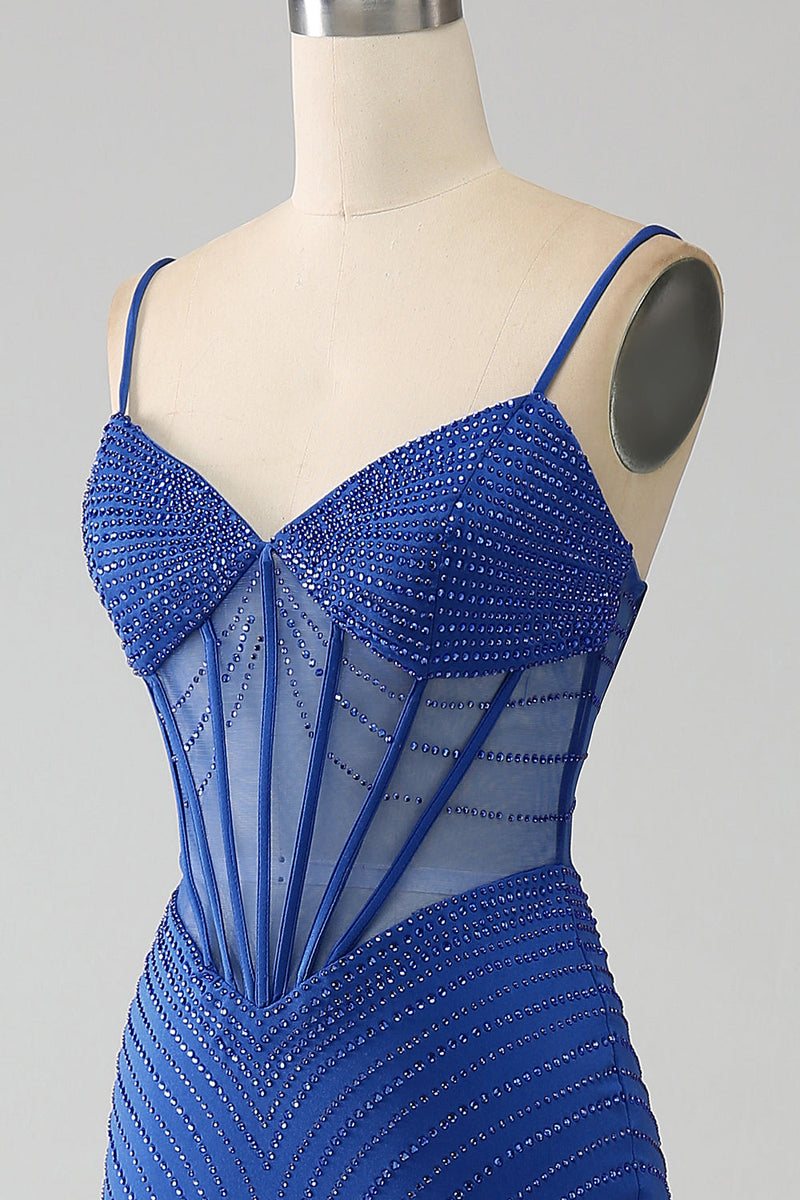 Load image into Gallery viewer, Royal Blue Mermaid Corset Formal Dress with Beading