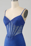 Royal Blue Mermaid Corset Formal Dress with Beading