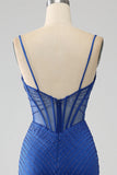 Royal Blue Mermaid Corset Formal Dress with Beading