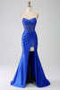 Load image into Gallery viewer, Mermaid Strapless Royal Blue Corset Formal Dress with Beading