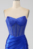 Load image into Gallery viewer, Mermaid Strapless Royal Blue Corset Formal Dress with Beading