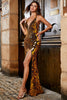 Load image into Gallery viewer, Golden Mermaid Halter Glitter Mirror Formal Dress With High Slit
