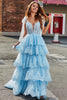 Load image into Gallery viewer, Tiered Tulle Sweetheart Bow Tie Straps Sequin Formal Dress with Appliques