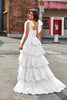 Load image into Gallery viewer, White A-Line Tiered Lace Long Wedding Dress