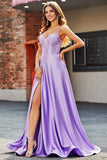 Sparkly Lilac A-Line Corset Formal Dresses with Rhinestones