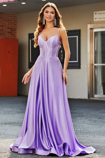 Sparkly Lilac A-Line Corset Formal Dresses with Rhinestones
