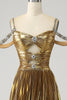 Load image into Gallery viewer, Stunning A Line Off the Shoulder Gold Long Formal Dress with Keyhole