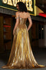 Load image into Gallery viewer, Sparkly Ruched Spaghetti Straps Beaded Metallic Formal Dress With Slit