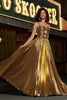 Load image into Gallery viewer, Sparkly Ruched Spaghetti Straps Beaded Metallic Formal Dress With Slit