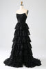 Load image into Gallery viewer, A-Line Sequins Black Tiered Formal Dress with Slit