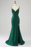 Sparkly Dark Green Beaded Long Mermaid Formal Dress with Slit