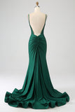 Sparkly Dark Green Beaded Long Mermaid Formal Dress with Slit