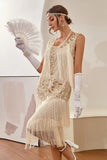 Champagne Sequins Fringes 1920s Gatsby Dress with 20s Accessories Set