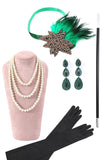 Black Green Sequins Fringes 1920s Gatsby Dress with 20s Accessories Set