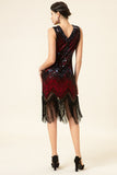 Red and Black Sequins Fringes 1920s Gatsby Dress with 20s Accessories Set