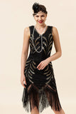 Black Sequins Fringes 1920s Flapper Dress with 20s Accessories Set