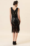 Black Sequins Fringes 1920s Flapper Dress with 20s Accessories Set