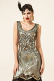 Golden Sequins Fringes 1920s Flapper Dress with 20s Accessories Set