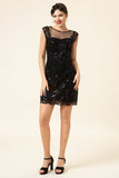 Black Sequined 1920s Gatsby Dress with 20s Accessories Set