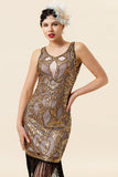 Golden Sequined Fringes 1920s Flapper Dress with 20s Accessories Set