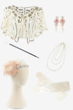 Golden Sequined Fringes 1920s Flapper Dress with 20s Accessories Set