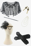 Black Sequined Fringes 1920s Gatsby Flapper Dress with 20s Accessories Set