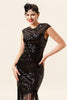 Load image into Gallery viewer, Black Sequined Fringes 1920s Gatsby Flapper Dress with 20s Accessories Set