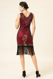 Burgundy Sequined Fringes 1920s Gatsby Flapper Dress with 20s Accessories Set