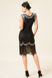 Black and Silver Sequined Fringes 1920s Gatsby Flapper Dress with 20s Accessories Set