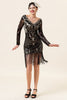 Load image into Gallery viewer, Black Long Sleeves Sequined Fringes 1920s Gatsby Flapper Dress with 20s Accessories Set