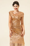 Pink Cap Sleeves Sequined Fringes 1920s Gatsby Flapper Dress with 20s Accessories Set