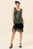 Dark Green Sequined Fringes 1920s Gatsby Flapper Dress with 20s Accessories Set