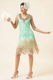 Mint Green Sequined Fringes 1920s Gatsby Flapper Dress with 20s Accessories Set