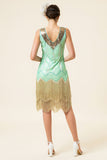 Mint Green Sequined Fringes 1920s Gatsby Flapper Dress with 20s Accessories Set