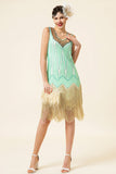 Mint Green Sequined Fringes 1920s Gatsby Flapper Dress with 20s Accessories Set