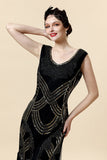 Black Sequined 1920s Gatsby Flapper Party Dress with 20s Accessories Set