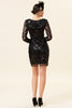 Load image into Gallery viewer, Black Sequined Long Sleeves 1920s Gatsby Flapper Party Dress with 20s Accessories Set