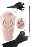 Black Sequined Long Sleeves 1920s Gatsby Flapper Party Dress with 20s Accessories Set