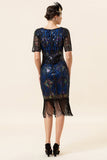 Navy Sequins Fringes Flapper Dress with 1920s Accessories Set