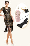 Golden Fringes Sequins Flapper Dress with 1920s Accessories Set