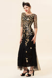 Golden Sequins Glitter Flapper Dress with 1920s Accessories Set