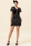 Black Beading Fringes Flapper Dress with 1920s Accessories Set