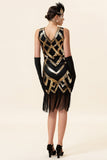 Golden Fringes Sequins Flapper Dress with 1920s Accessories Set