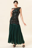 Green Beading Long Flapper Dress with 1920s Accessories Set