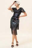 Black Sequins Fringed Gatsby Dress with 20s Accessories Set