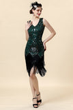 Green Fringed Gatsby Dress with 20s Accessories Set