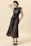 Black Sequins Glitter Midi Flapper Dress with 20s Accessories Set