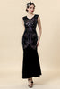 Load image into Gallery viewer, Black Sequins Long Gatsby Dress with 20s Accessories Set