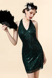 Halter Green Sequins Gatsby Dress with 20s Accessories Set