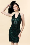 Halter Green Sequins Gatsby Dress with 20s Accessories Set